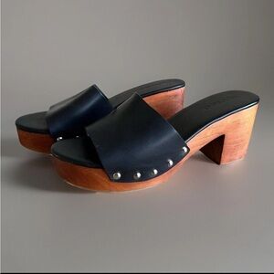 Mango Block Heel Shoes Black Leather Chunky Wood Studded Platform Women’s 7.5